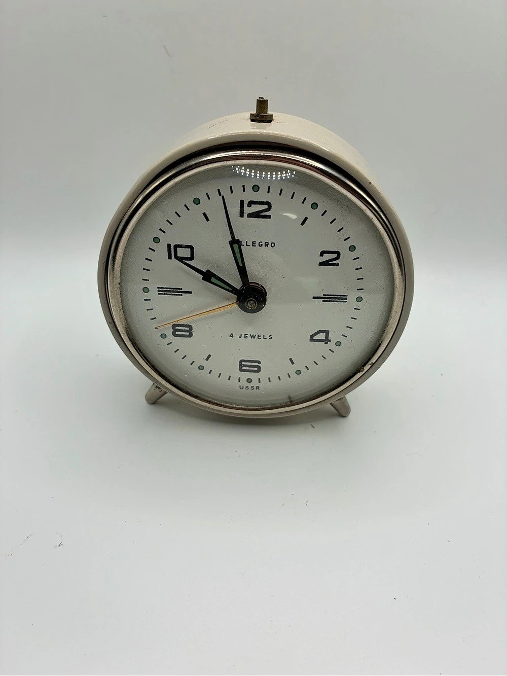 LEGGERO Vintage-Style Alarm Clock in White & Silver